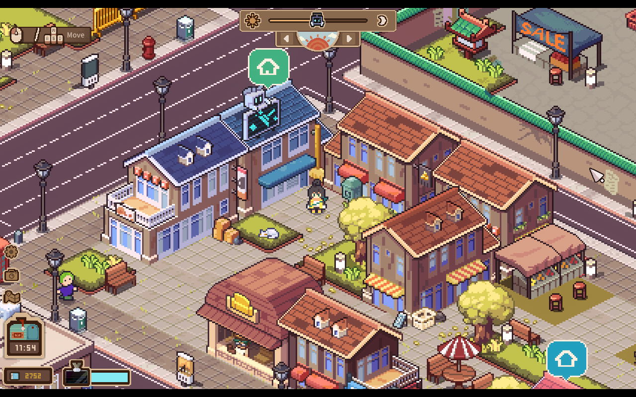 Screenshot of Whisper of the House, with the main character on the street