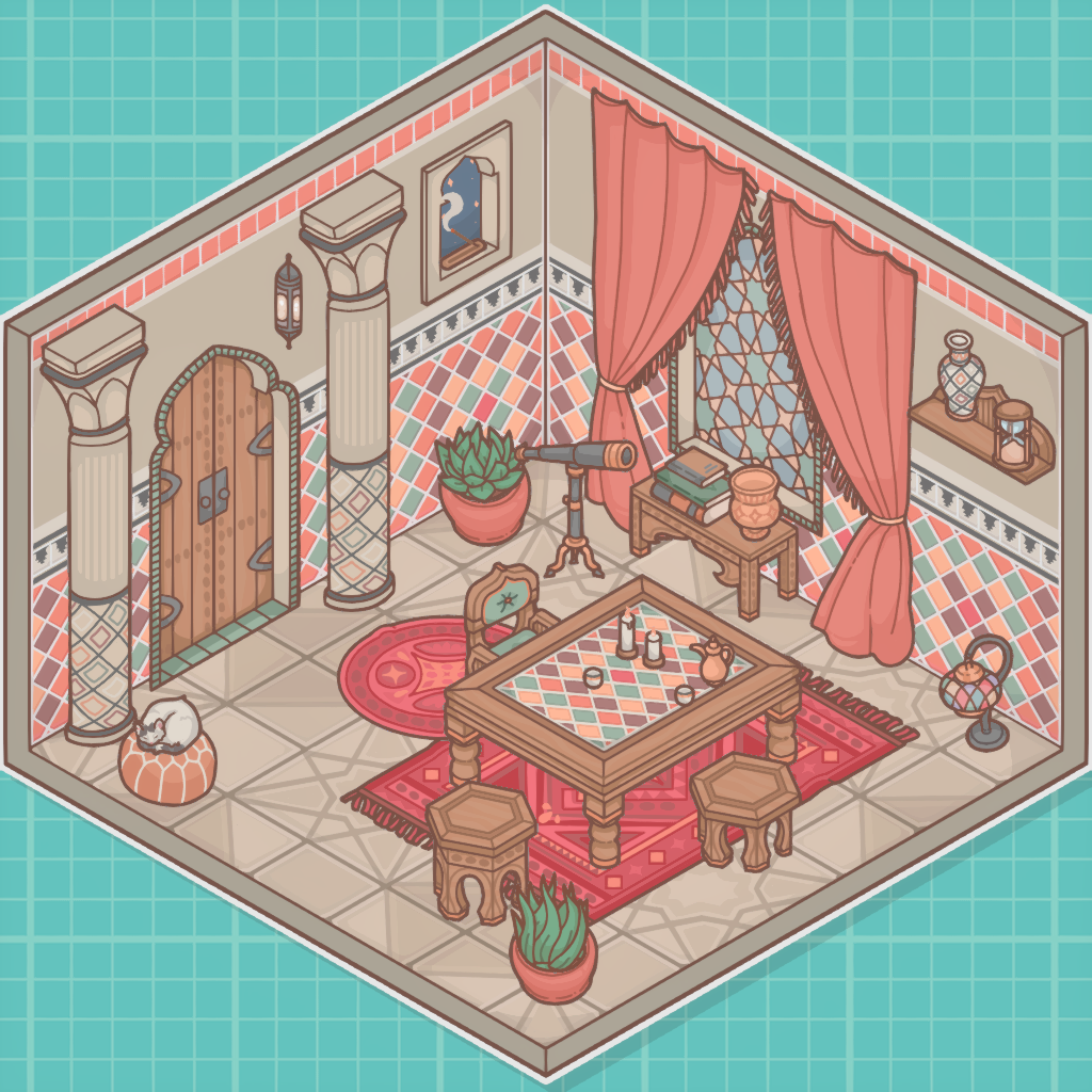 Screenshot from the game Little Corners, featuring a fully furnished room