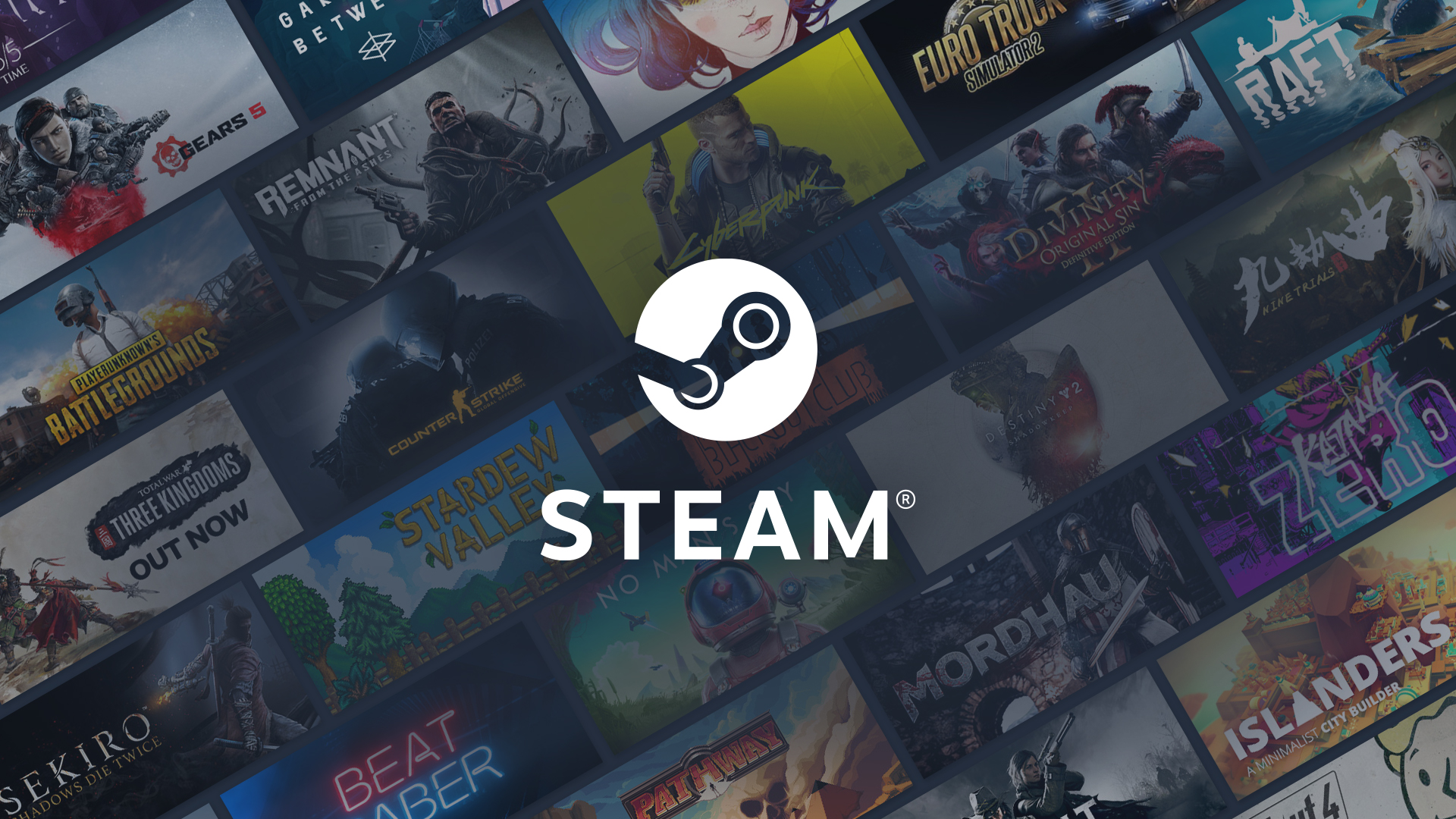 Steam logo with games on the background