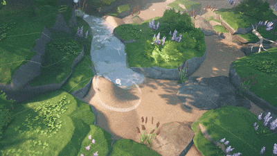 Animation of the game babbling brook where you manipulate a river
